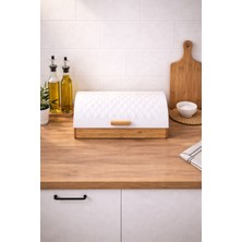 Mis Kitchen Bambu Ekmek Dolabı – Beyaz Metal Kapaklı Ekmek Kutusu | Mutfak Tezgahı Için 39X28X18CM 5T06BEYAZ