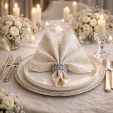 Kristal Taşlı Keten Peçete 34X34 cm – Söz Nişan Masa Peçetesi, Davet Sofrası, Çeyizlik Peçete
