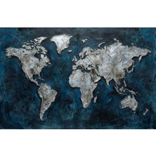 Sapphire Metallic Atlas — 3D Kabartmalı Premium Duvar Sanatı