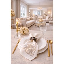 6’lı Lotus Taş Desenli Keten Peçete Seti – 34X34 cm Dekoratif Davet Sofrası Masa Peçetesi