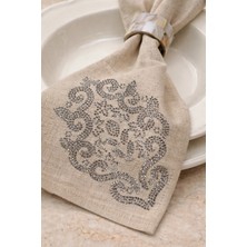 Osmanlı Barok Desenli Keten Peçete 34X34 Cm, Söz Nişan Masa Peçetesi, Davet Sofrası, Çeyizlik