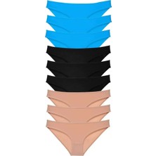 Modenya 9 Adet Süper Eko Set Likralı Kadın Slip Külot Siyah Ten Mavi