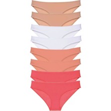 Modenya 8 Adet Süper Eko Set Likralı Kadın Slip Külot Ten Beyaz Pudra Fuşya