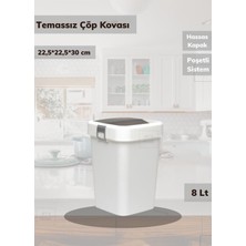 PremiumPort Şeffaf Beyaz Tezgah Üstü Çöp Kutusu 8 Litre, Pratik ve Şık Tasarım