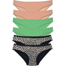 Modenya 6 Adet Likralı Kadın Slip Külot Leopar Ten Yeşil