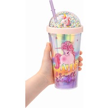 Mis Kitchen Unicorn Figürlü Çocuk Bardak Pipetli Boncuklu Dome Kapaklı Renkli Suluk Kız Çocuk Pipetli Bardak