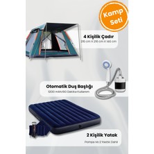 Özbience 4 Kişilik Tenteli Çadır Seti, Otomatik Şarjlı Duş ve Yatak Takımı