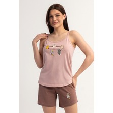 Vienetta Pamuklu Kadın Ip Askılı Şortlu Pijama Takım, 601087