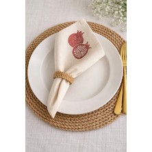 Taşlı Nar Krem Keten Peçete 34X34 cm – Söz Nişan Masa Peçetesi, Davet Sofrası, Çeyizlik Peçete