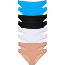 Modenya 8 Adet Süper Eko Set Likralı Kadın Slip Külot Siyah Ten Beyaz Mavi