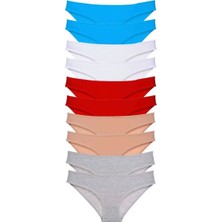 Modenya 10 Adet Süper Eko Set Likralı Kadın Slip Kırmızı Ten Gri Beyaz Mavi