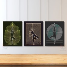 Artarilion Dikey 3'lü Kanvas Tablo Yoga Pozları Pilates Stüdyo Gym Spor Salonu Duvar Dekoru