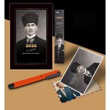 Enyaza Home 2026 Kalpaklı Atatürk Ajandası Ayraç Kartpostal Kalem - Turuncu