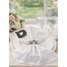 Black Diamond Beyaz Peçete 34X34 cm – Nişan Masa Peçetesi, Davet Sofrası, Işlemeli Çeyizlik Peçete