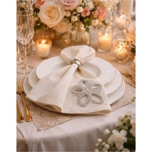 Boncuklu Keten Peçete 34X34 cm – Söz Nişan Masa Peçetesi, Davet Sofrası, Işlemeli Çeyizlik Peçete