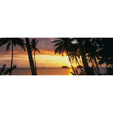 Enyaza Home Gün Batımı 36X12 Sanatsal Baskı Poster Ağaçları Ada Kaçamağ