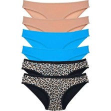 Modenya 6 Adet Likralı Kadın Slip Külot Leopar Ten Mavi