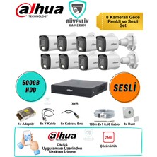 Dahua 8 Kameralı Gece Renkli Güvenlik Seti 2mp Sesli 500GB HDD 8 Kanal Xvr Ahd Kamera Sistemi