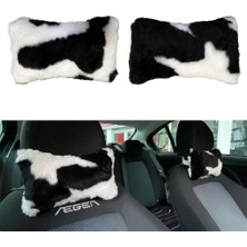 Hayat Store Yumuşak Tüylü Peluş Kürk Ortopedik Araba Seyahat Boyun Yastığı 2'li Dalmaçyalı Siyah Beyaz