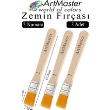 ArtMaster Zemin Fırçası 2 Numara 3 Adet Boya Fırçası Sentetik Ipek Uçlu Kıl Akrilik Guaj Yağlı Boya Fırçası Zemin Fırça No:2