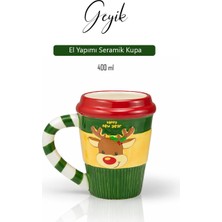 Rosie Yılbaşı Temalı El Yapımı Geyik Kupa, Hediyelik Kupa, Mug, 400 ml