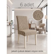 Beyvetçe (6 Adet) Jakarli Çubuk Desen Likrali Kumaş Sandalye Örtüsü, Lastikli, Esnekli ,kaliteli Sandalye Kılıfı