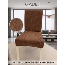 Beyvetçe (6 Adet) Jakarli Çubuk Desen Likrali Kumaş Sandalye Örtüsü, Lastikli, Esnekli ,kaliteli Sandalye Kılıfı