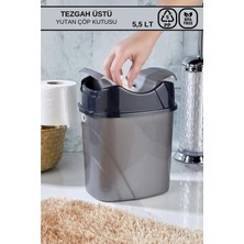 PremiumPort Gri-Siyah 5,5 Litre Tezgah Üstü Yatan Çöp Kovası