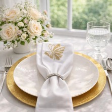 Simli Gold Kelebek Keten Peçete 34X34 cm – Söz Nişan Masa Peçetesi, Davet Sofrası, Çeyizlik