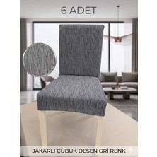 Beyvetçe (6 Adet) Jakarli Çubuk Desen Likrali Kumaş Sandalye Örtüsü, Lastikli, Esnekli ,kaliteli Sandalye Kılıfı