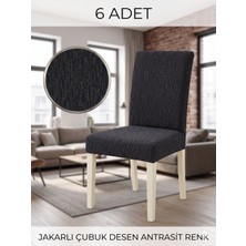 Beyvetçe (6 Adet) Jakarli Çubuk Desen Likrali Kumaş Sandalye Örtüsü, Lastikli, Esnekli ,kaliteli Sandalye Kılıfı