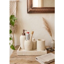 Lessio Home Spa Serisi Premium Lav Taşı Banyo Seti - 5 Parça El Işçiliği Doğal Bohem Tasarım