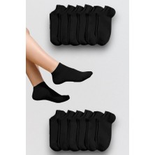 FANİLAM  Unisex 12'li Görünmez Pamuklu Sneaker Patik Çorap - Siyah / Beyaz