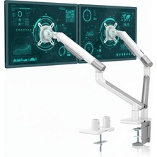 Enyaza Home Npo STD49024W Elysium 17"-32" Çift Monitör Kolu, Ultra Ince Alüminyum Amortisörlü Stand, 2X9KG Vesa Tutucu, Beyaz