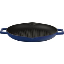 Enyaza Home Döküm Yuvarlak Kızartma Tavası, Metal Kulplu, 30 Cm, Mavi