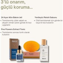 Enyaza Home Kırışıklık Giderici Set - 24K Altın Cilt Bakım Jeli, 5 Çiçek Tonik ve Yenileyici Reishi Sabunu - Cilt Gençleştirme, Leke Karşıtı, Anti-Aging Bakım