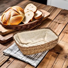 Enyaza Home El Yapımı Hasır Içi Bezli Dikdörtgen Ekmeklik ve Dekoratif Dikdörtgen Hasır Sepet, Hasır Içi Bezli Ekmek Sepeti Dikdörtgen (22CM*16CM*8CM)