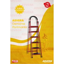 Asvera Patika 6 Basamaklı Kırmızı Ev Tipi Merdiven - Dekoratif Kaymaz Basamaklı Sağlam Merdiven