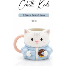 Rosie Ceketli Kedi Figürlü Kupa, El Yapımı, Kahve Kupası, Mug, 400 ml