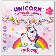 Dizayn Parti Evi Dzyn Unicorn Dekoratif Banner – Unicorn Temalı Doğum Günü Parti Süsü Banner