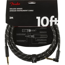 Fender 0990820090 Deluxe Düz/l Uçlu Enstrüman Kablosu (3m) | Siyah Tweed Örgü Kaplama, Bir Ucu Dik Açılı (90 Derece) Konnektör, Yüksek Dayanıklılık