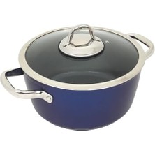 Enyaza Home Titanium 24CM Tencere, Çelik Kulp, Özel Çerçeveli Cam Kapak Metalik Mavi