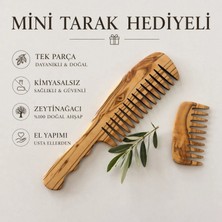 Egedeneve Zeytinağacı Uzun Saplı Ahşap Tarak - Mini Tarak Hediyeli – El Yapımı- Yerli Üretim