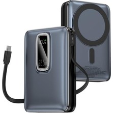 Enyaza Home Magnetic Powerbank, 10000MAH Kablosuz Hızlı Şarj Magsafe Uyumlu LED Ekranlı, 22.5W Pd Qc Taşınabilir Şarj Cihazı, Standlı, Type-C USB Power Bank Güç Kaynağı Derin Lacivert