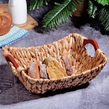 Enyaza Home Kosova Wicker Serisi Bezli Diktördgen Ahşap Kulplu Hasır Ekmek Sepeti