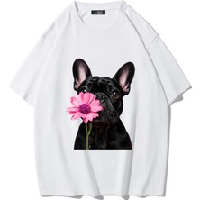 Brz Collection Unisex Oversize French Bulldog T-Shirt (Beyaz)