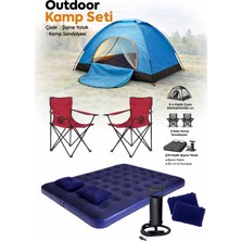 Özbience Lüks Kamp Seti, 4 Kişilik Çadır, 2 Çift Kişilik Yatak, Sandalye ve Yastık