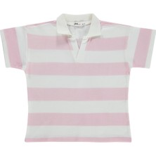 Civil Girls Çizgili Polo Yaka 10-13 Yaş Tişört - Pudra