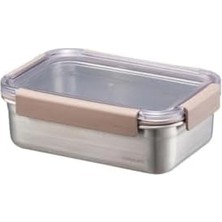 Enyaza Home Paslanmaz Çelik Fırın - Saklama Kabı Dörtgen Kilitli 1 Lt - Kahverengi