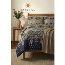 Boreas Home Gülce Desenli Nevresim Takımı Lacivert Pamuklu Lastikli Çarşaf 200 x 240 cm